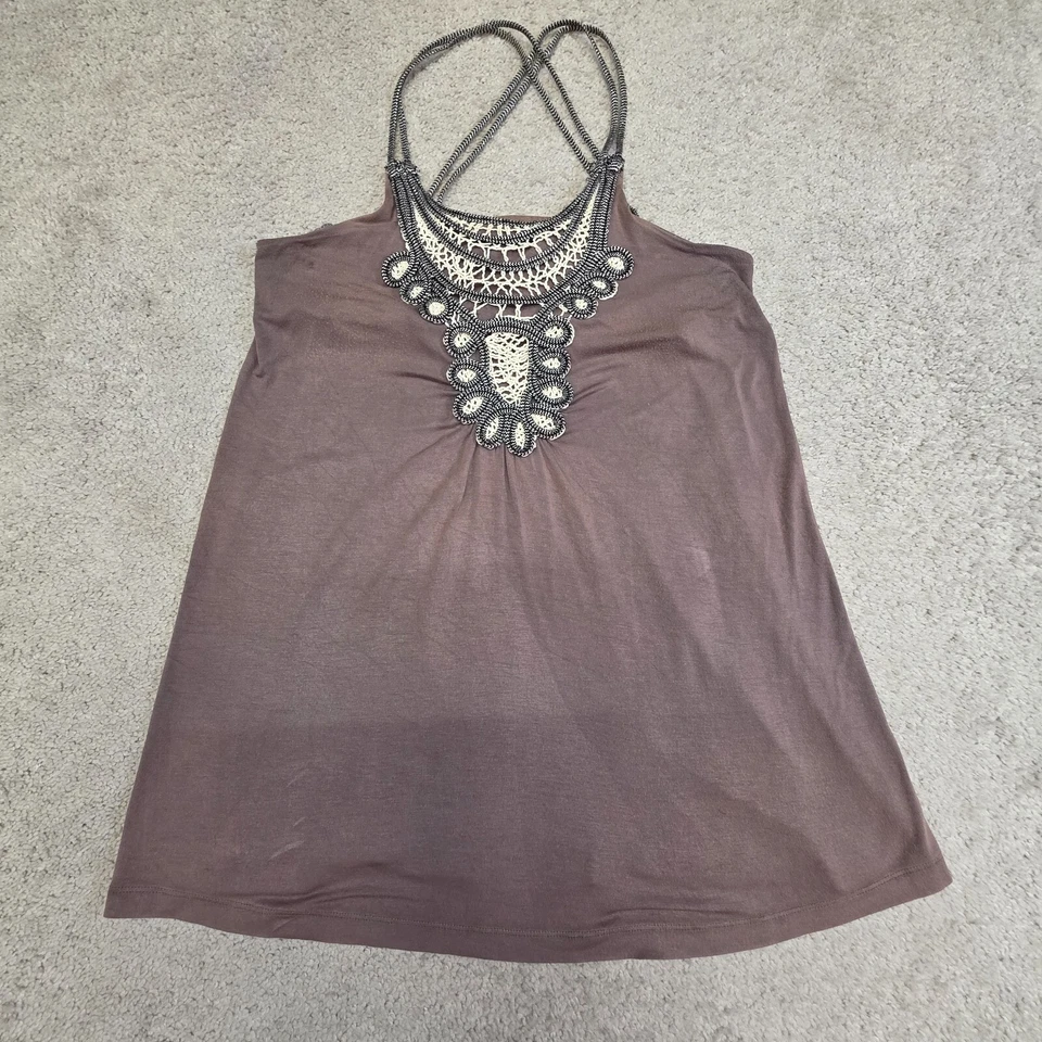 Camiseta sin mangas Design History plateada con tiras bohemia crochet camisa pequeña Foto 1 de 4