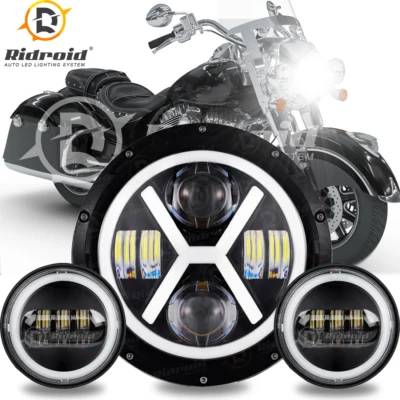 Faro LED 7" + luz de paso antiniebla para Harley Davidson Road King Electra Glide Foto 1 de 4