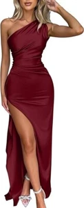 Memoriesea Women's Cocktail Wedding Party Dress Satin One Shoulder Slit Large - Picture 1 of 3