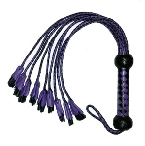 Echtleder schwarz lila Blume Katze ONine Tails Flogger BDSM Bondage Peitsche UK - Bild 1 von 3