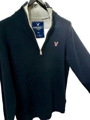 American Eagle Sweater Men L/g Blue1/4 Knit Pullover Wool Blend Foto 1 de 4