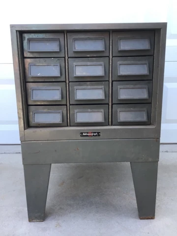 Vintage Industrial Steel Metal 12 Drawer Cataloge File Cabinet by Addressograph Cover