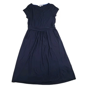Boden Amelie Ruched Jersey Dress Womens 8L Blue Short Sleeve Knee Length Stretch - Picture 1 of 13