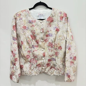 VTG Talbots Jessica McClintock Floral Lace Jacket 14 Pearl Jacquard 80s Church - Picture 1 of 13