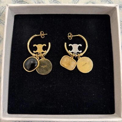 Celine Triomphe Indie Charms Hoop Earrings hawk eye and rutilated quartz - Image 1 of 4