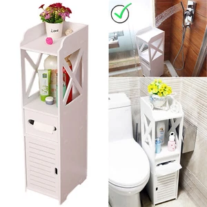 4 Tiers White Bathroom Cabinet Furniture Wood Slim Shelf Unit Storage Cupboard - Picture 1 of 12