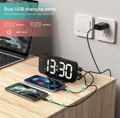 Digital Alarm Clocks, LED Mirror Electronic Clock, Snooze Mode, 12/24H, Auto Adj - Image 1 of 3