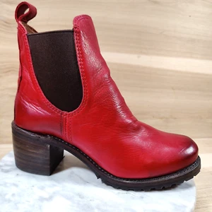 Botas Chelsea Frye Sabrina para mujer 10 rojas sin cordones tacón apilado - Imagen 1 de 10