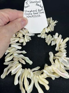 Halskette 18 Zoll echte Muschel Hirte Haken Verschluss Vintage M-6267 - Bild 1 von 3