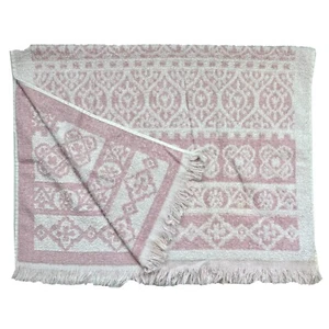 Cannon Pink White Cotton Towel Fringe Made USA Cottage Core Granny Vintage - Picture 1 of 4