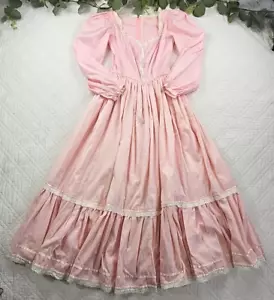 Vestido estilo vestido de fiesta rosa estilo pradera años 70 de colección manga larga para mujer talla XS-S - Imagen 1 de 11