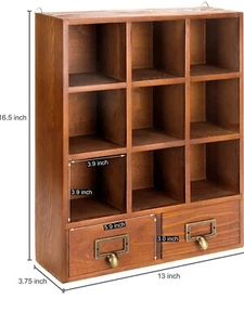 MyGift Vintage Wood Wall Mounted 9 Compartment Shadow Box Display Shelf - Picture 1 of 5