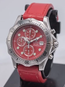1998 - Citizen Promaster 39mm Men's Red Dial 200m Chronograph Watch 0510-H14975 - Picture 1 of 10