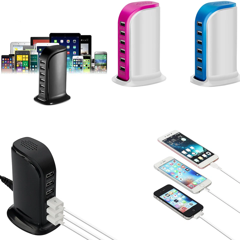 MIGNOVA 6 Multi USB Port Adapter Desktop Charger Rapid Tower Charging Station Power 30W