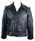 Mens 100% Real Leather Brando Style Classic Retro Biker Jacket Black