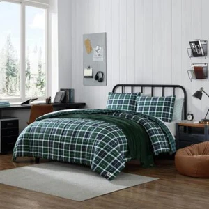 Nautica Comforter Set King Microfiber Soft Polyester Plaid Blue/Green 3-Piece - Picture 1 of 7