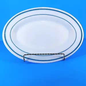 Anchor Hocking 941 Fire King 350 Aqua/Blau Gestreift Oval Milchglas Platte Platte - Bild 1 von 7