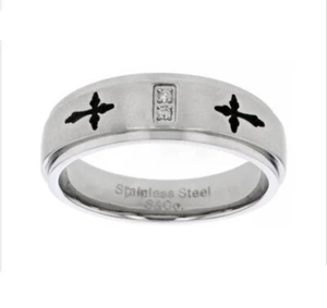 Men's White Diamond Accent Stainless Steel Cross Ring Size 11 - Picture 1 of 5