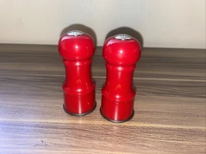 Salt And Pepper Shakers With Stoppers Red With Stainless Steel Tops, 4.25" Tall - Picture 1 of 8