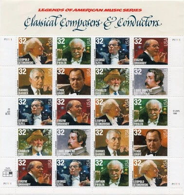 Scott #3165a Classical Composers & Conductors Sheet of 20 Stamps - MNH - Image 1 of 2