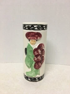 Vaso ceramica vintage Giappone R-98 orchidee delle Hawaii geisha ragazza in abito verde - Foto 1 di 4