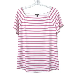 Talbots Women’s Square-Neck Short Sleeve Performance Top Pink White Stripe Small - Picture 1 of 8