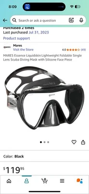 Máscara de Buceo MARES Essence Piel Líquida Ligera Plegable Lente Única Nueva Foto 1 de 4