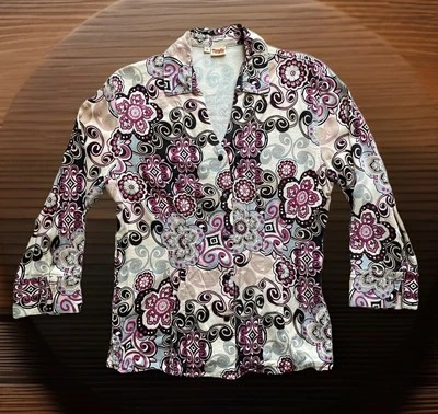 TIANELLO Suzy Women's S Floral Dopamine Pink Brown L/S Tencel Button Up Blouse - Image 1 of 4