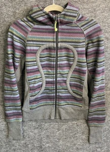 Lululemon Scuba Hoodie Women’s 6 Zip Sweatshirt Grey Purple Blue Fall Stripes - Picture 1 of 11