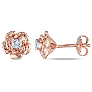 AMOUR Created White Sapphire Flower Stud Earrings In Rose Plated Sterling Silver - Picture 1 of 1