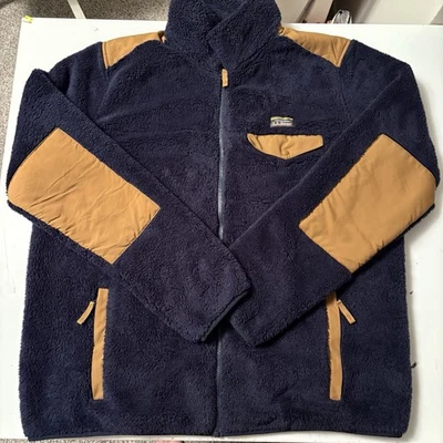 LL Bean Sherpa Fleece Jacket Men's XL Tall Navy Full Zip Elbow Patches Gorpcore - Image 1 of 4