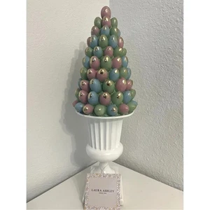 Laura Ashley Tree Pastel Egg White Pedestal - 17H Blue, Green Pink w/ Gold Acc - Picture 1 of 5