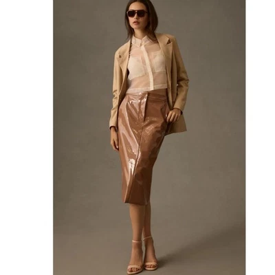 NWT Anthropologie Sunday in Brooklyn Faux Leather Midi Skirt $130 MEDIUM Bronze  - Image 1 of 4