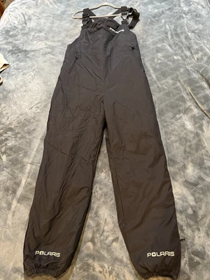 Women's POLARIS Black Nylon Logo Full Side Zip Snowmobile Bib Overalls USA Sz L - Image 1 of 4