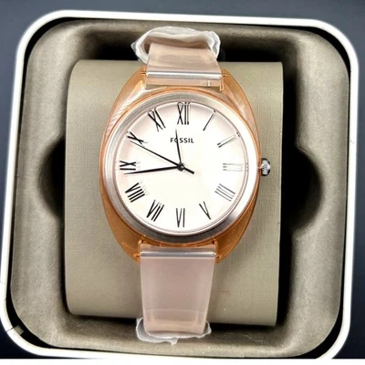Reloj de cuarzo Fossil para mujer ES4856 Jude 38 mm silicona melocotón tres manecillas nuevo en caja con etiquetas Foto 1 de 4