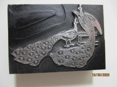 Printing Letterpress Printer Type Block Peacocks Print Cut - Image 1 of 4