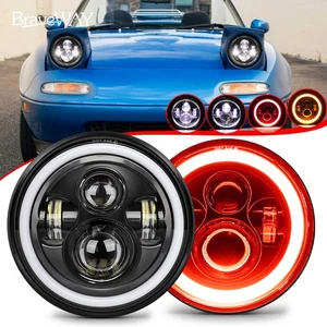 Pair 7inch H6024 LED Headlights Halo Angel Eye For 90-97 Mazda NA Miata MX5 MX-5 - Picture 1 of 12