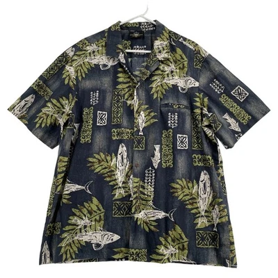 Camisa Royal Creations Tropical Hawaiana Abotonada Para Hombre Talla XXL Azul/Verde Foto 1 de 4