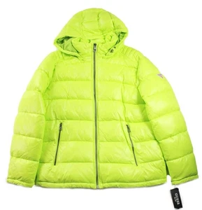 Guess Mens Jacket Coat 2XL XXL Quilted Puffer Insulated Zip Remove Hood Lime NEW - Picture 1 of 9