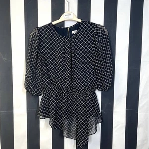 ML MONIQUE LHUILLIER Geometric Puff Sleeve Chiffon Asymmetric Blouse Size M - Picture 1 of 5