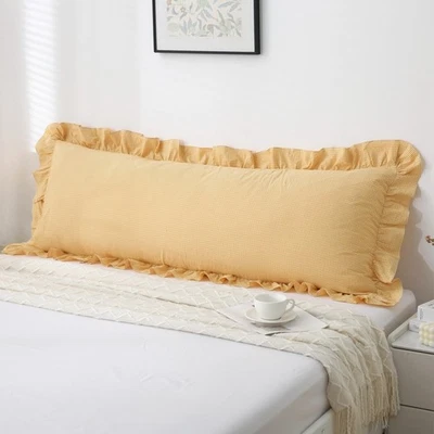 Vintage Gingham Ruffled Body Pillow Cover 20x54 Inches - Yellow/White Plaid F... - Image 1 of 4
