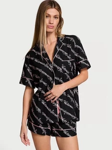 Victoria's Secret Flanell Kurz Pyjama Set XL - Schwarz Pink - Bild 1 von 3