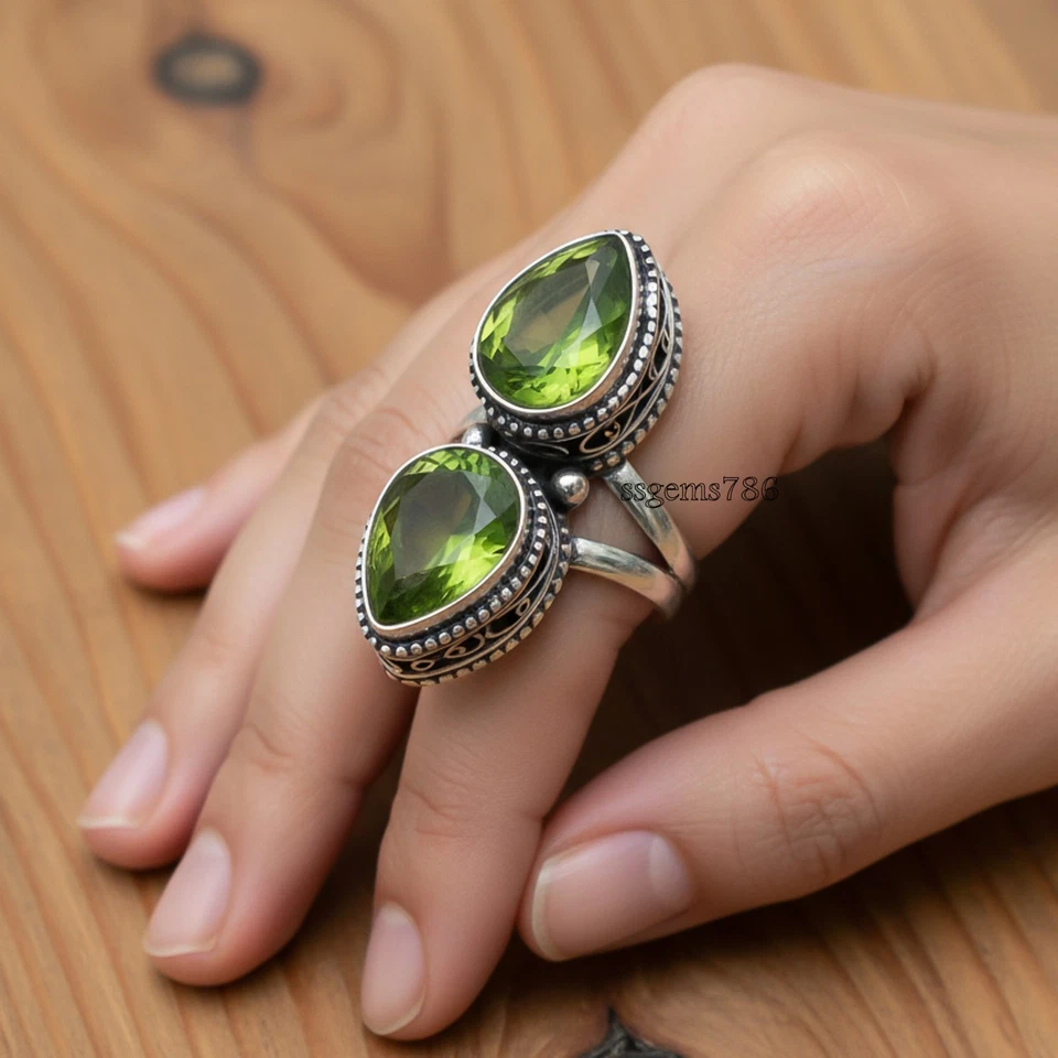 Peridot Gemstone 925 Sterling Silver Handmade Jewelry Ring Gift For Wedding - Image 1 of 3
