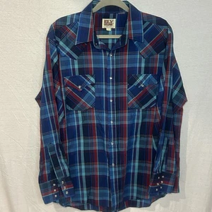 Ely Cattleman men's Long Sleve Western Shirt Pearl Snap Size Large Blue Red - Picture 1 of 6