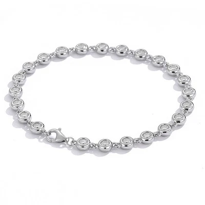 Full 3mm Round Cut Moissanite Bubble Bracelet 925 Sterling Silver Women Chain - Image 1 of 4
