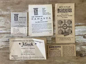 Vintage Kartenbrett Spielanleitung Canasta Flinch Parcheesi Dominosteine Pinochle - Bild 1 von 6