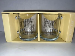 Rae Dunn New Set of Two 18oz Glass Mugs “Happy Easter” Holiday NEW A17 - Picture 1 of 12