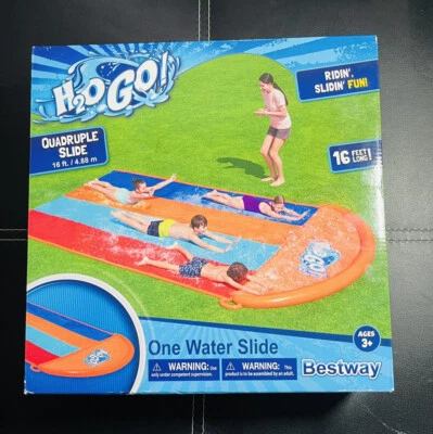 New Bestway Quadruple Water Slide 4 Person 16ft Slip N Slide By H2OGO - Image 1 of 4