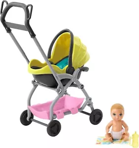 Barbie Skipper Babysitter inkl. gelb Kinderwagen abnehmbare Trage Baby GFC18 - Bild 1 von 15