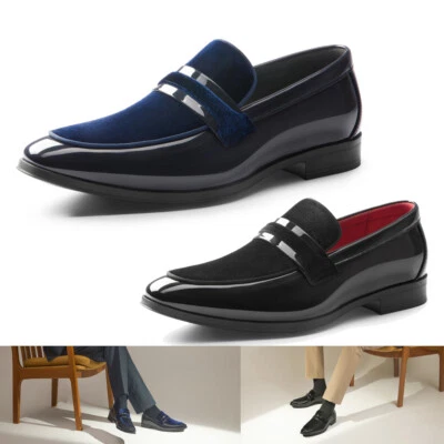 Men's Tuxedo Patent Loafers Classic Velvet Slip-on Dress Shoes US Size 8-13 - Image 1 of 4